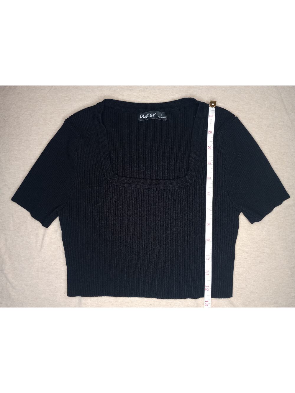 Aster Black Ribbed Crop Top Square Neck - Small - EUC